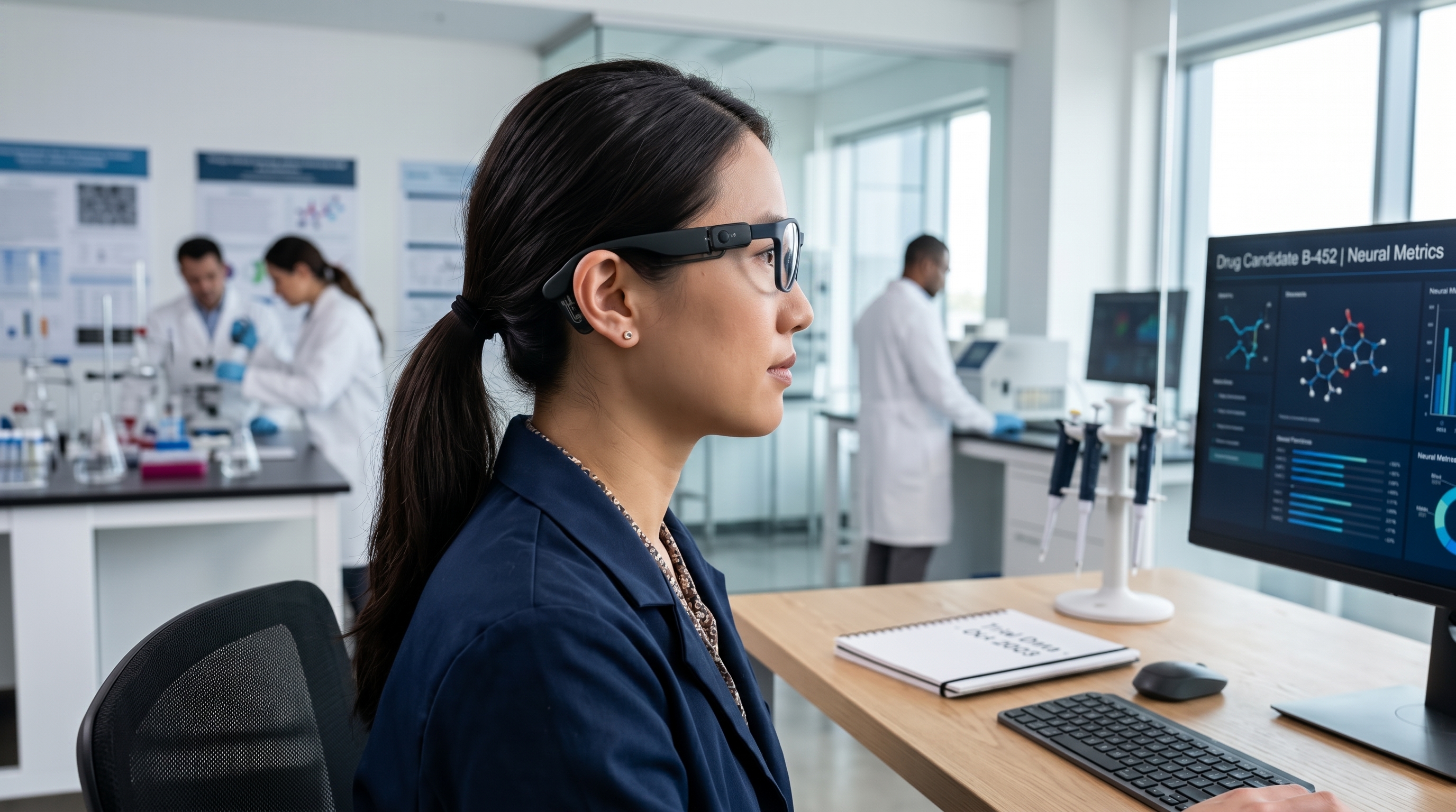 Participant wearing Kairoa technology integrated into glasses in a clinical environment